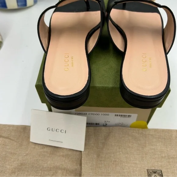 Women’s Gucci, blonde GG leather thong Sandals size 37.5 made in Italy - Picture 6 of 11